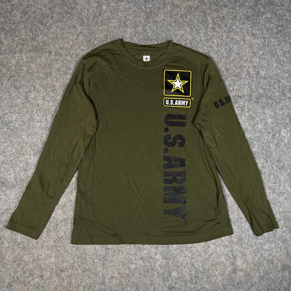 U.S. Army Long Sleeve Graphic Tee Mens Medium Green Excellent Military Star Logo